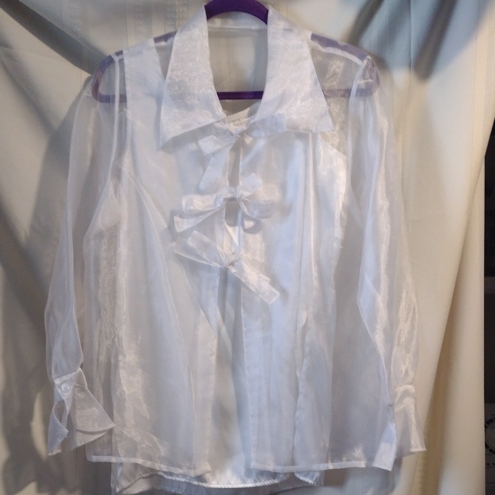White Ruffled Tie Front Blouse with Collar